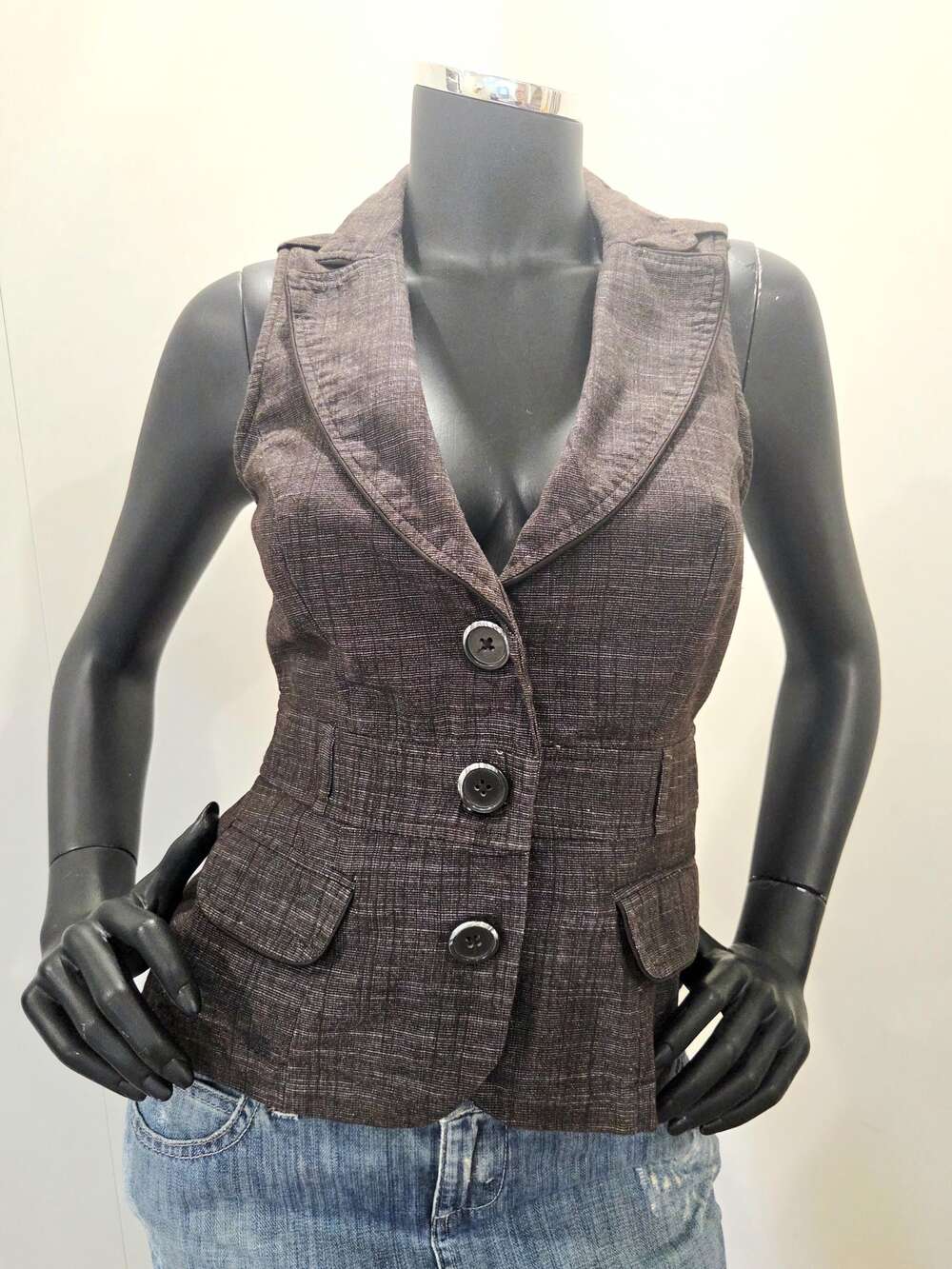 Vintage Y2K brown sleeveless vest top, My Michelle, fitted S-M